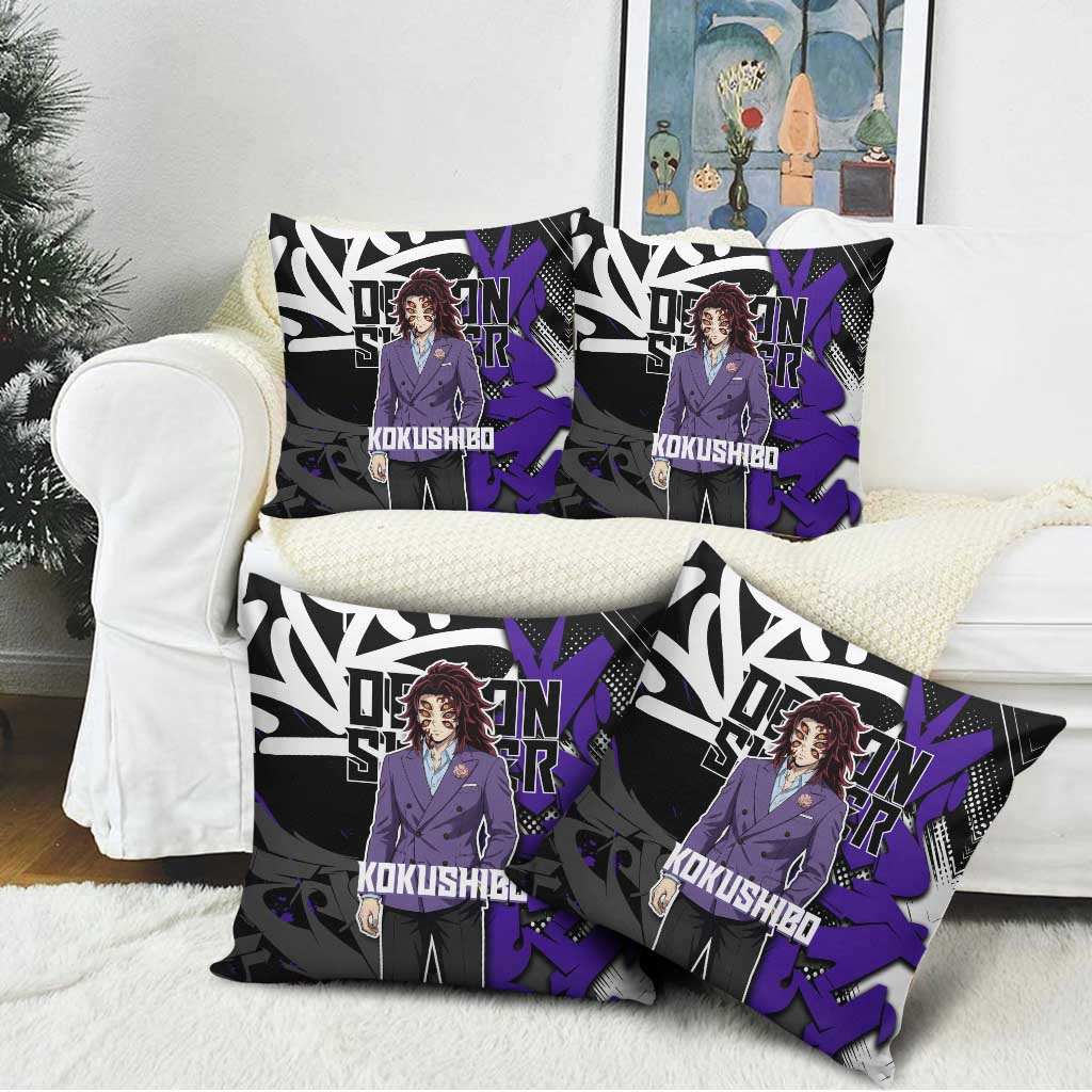 Kokushibo Demon Slayer Pillow Cover Purple & Black Graffiti Anime