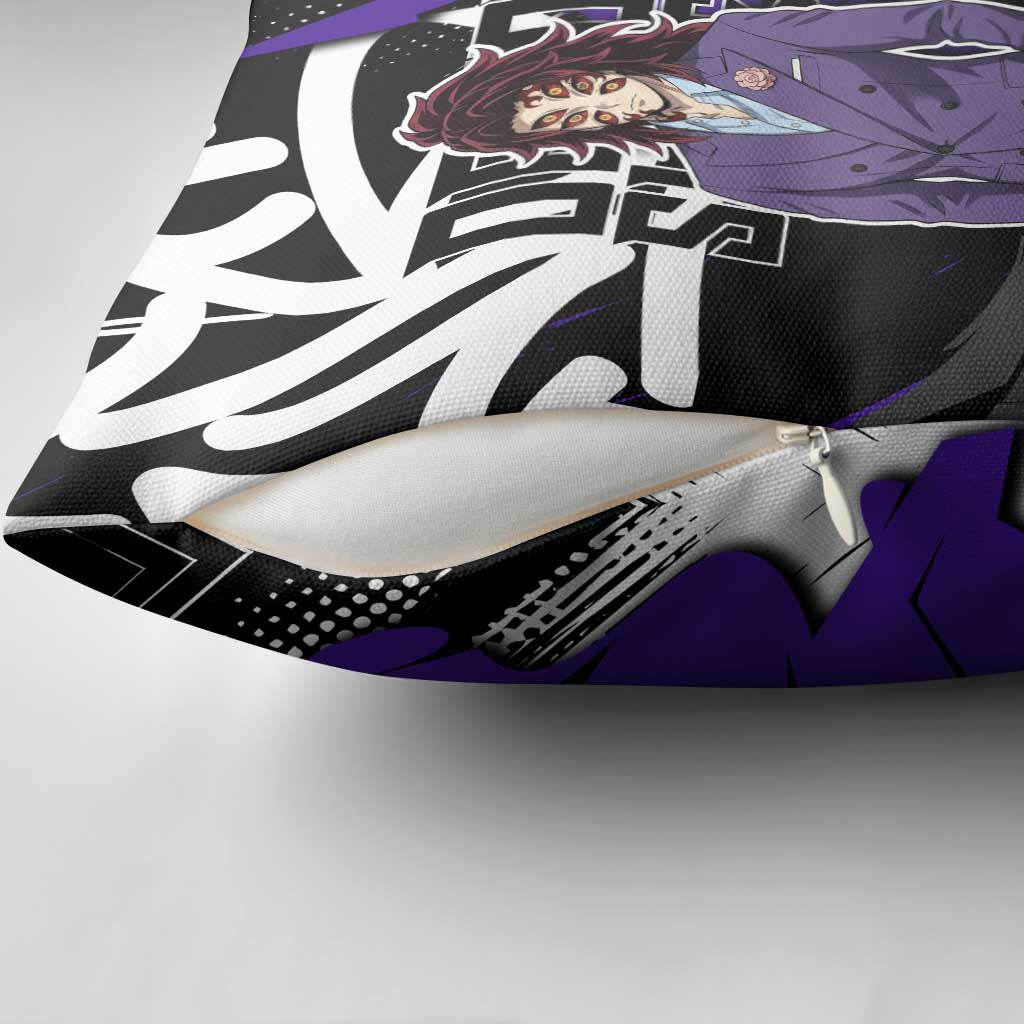 Kokushibo Demon Slayer Pillow Cover Purple & Black Graffiti Anime