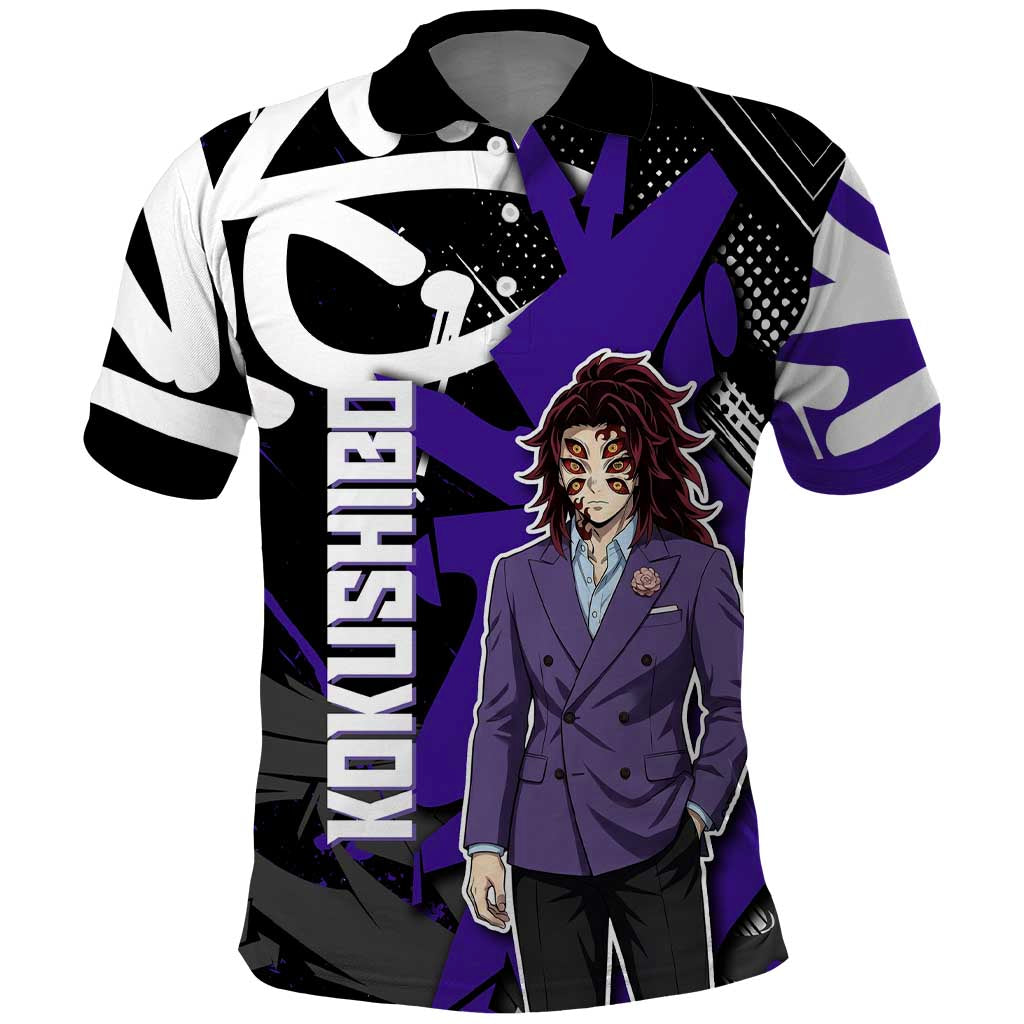 Kokushibo Demon Slayer Polo Shirt Purple & Black Graffiti Anime