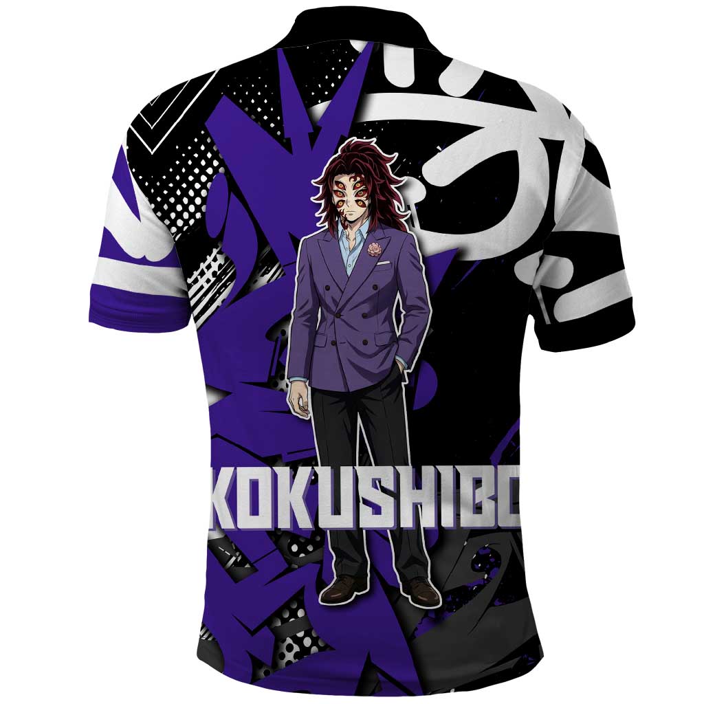 Kokushibo Demon Slayer Polo Shirt Purple & Black Graffiti Anime