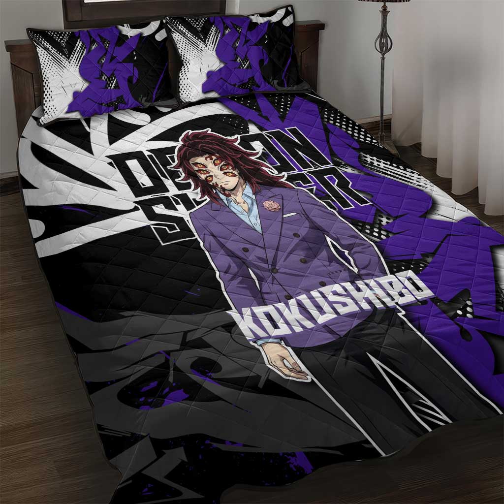 Kokushibo Demon Slayer Quilt Bed Set Purple & Black Graffiti Anime