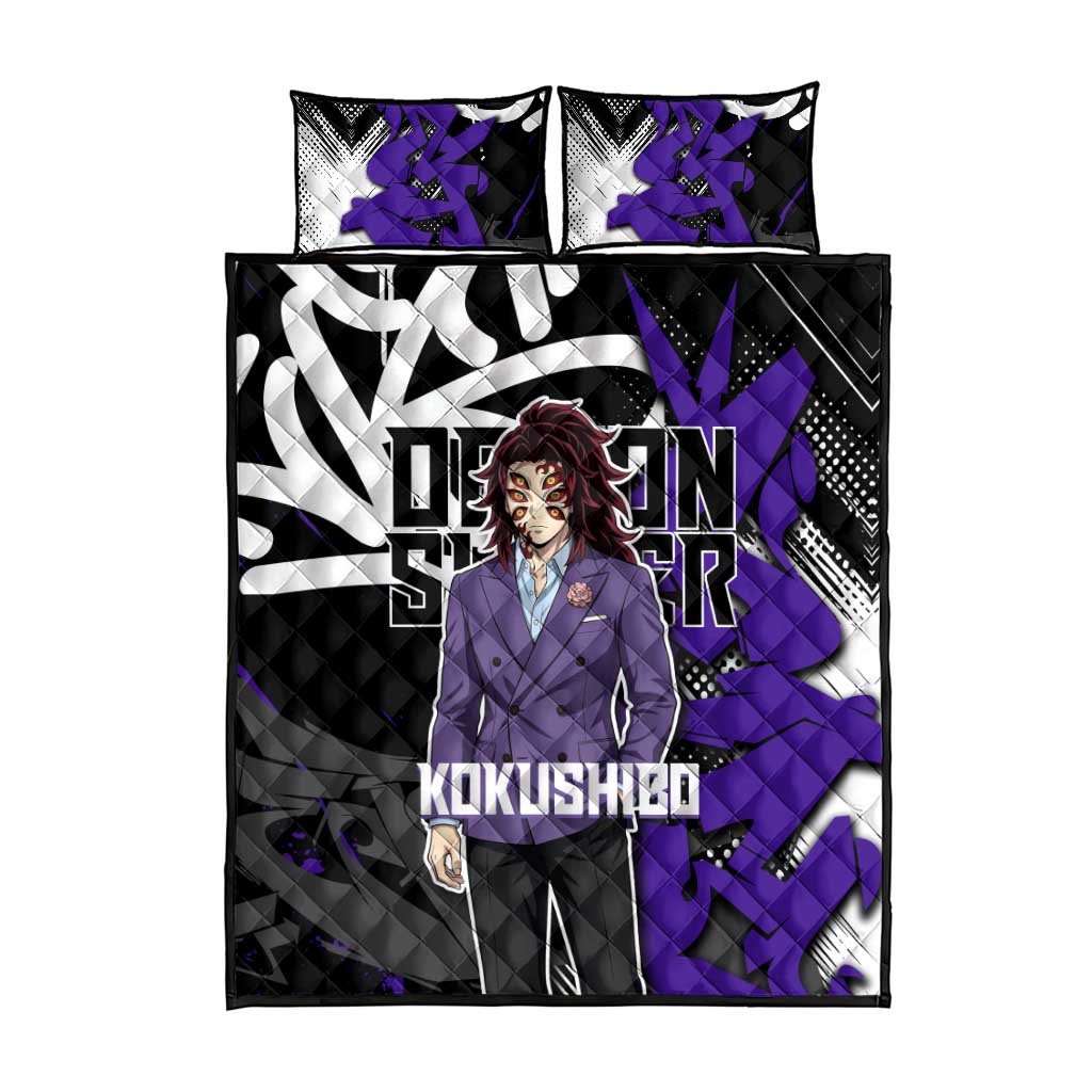 Kokushibo Demon Slayer Quilt Bed Set Purple & Black Graffiti Anime