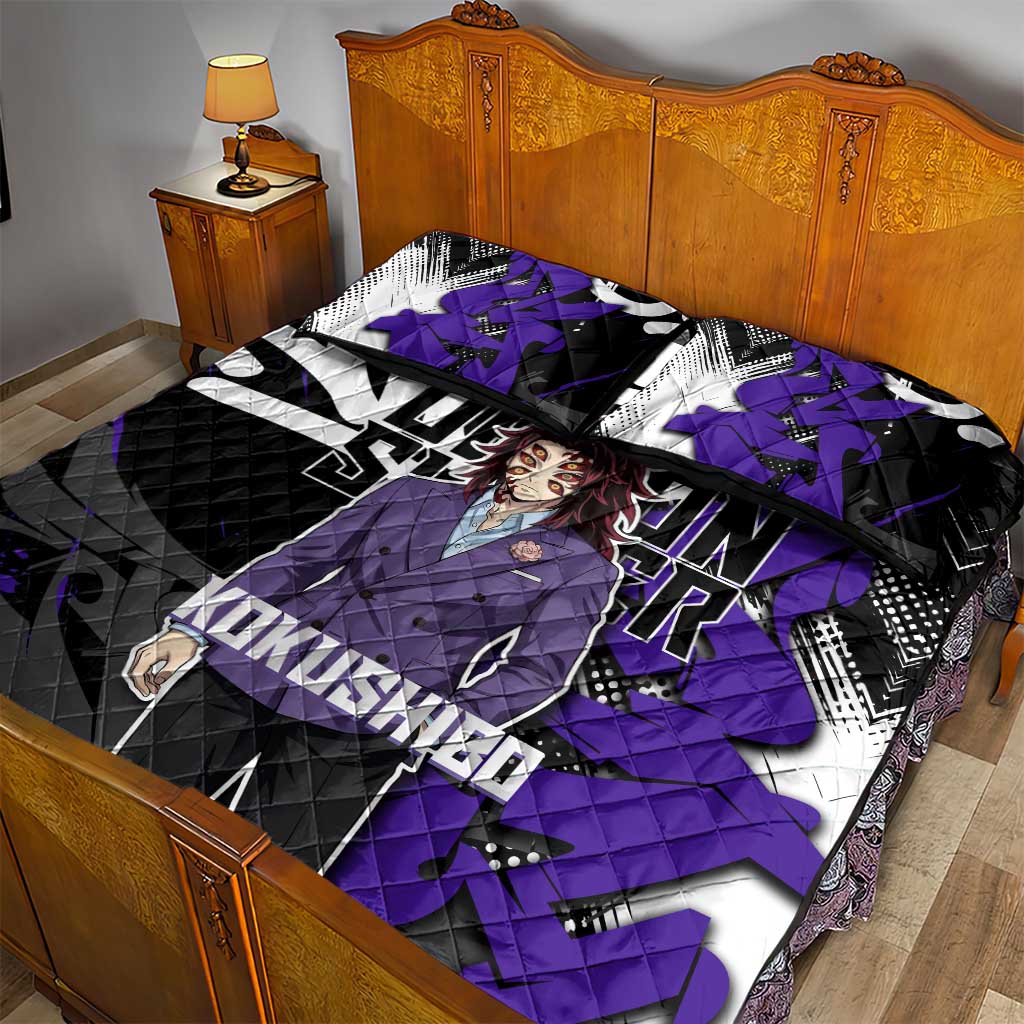 Kokushibo Demon Slayer Quilt Bed Set Purple & Black Graffiti Anime