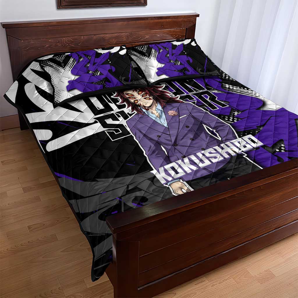 Kokushibo Demon Slayer Quilt Bed Set Purple & Black Graffiti Anime