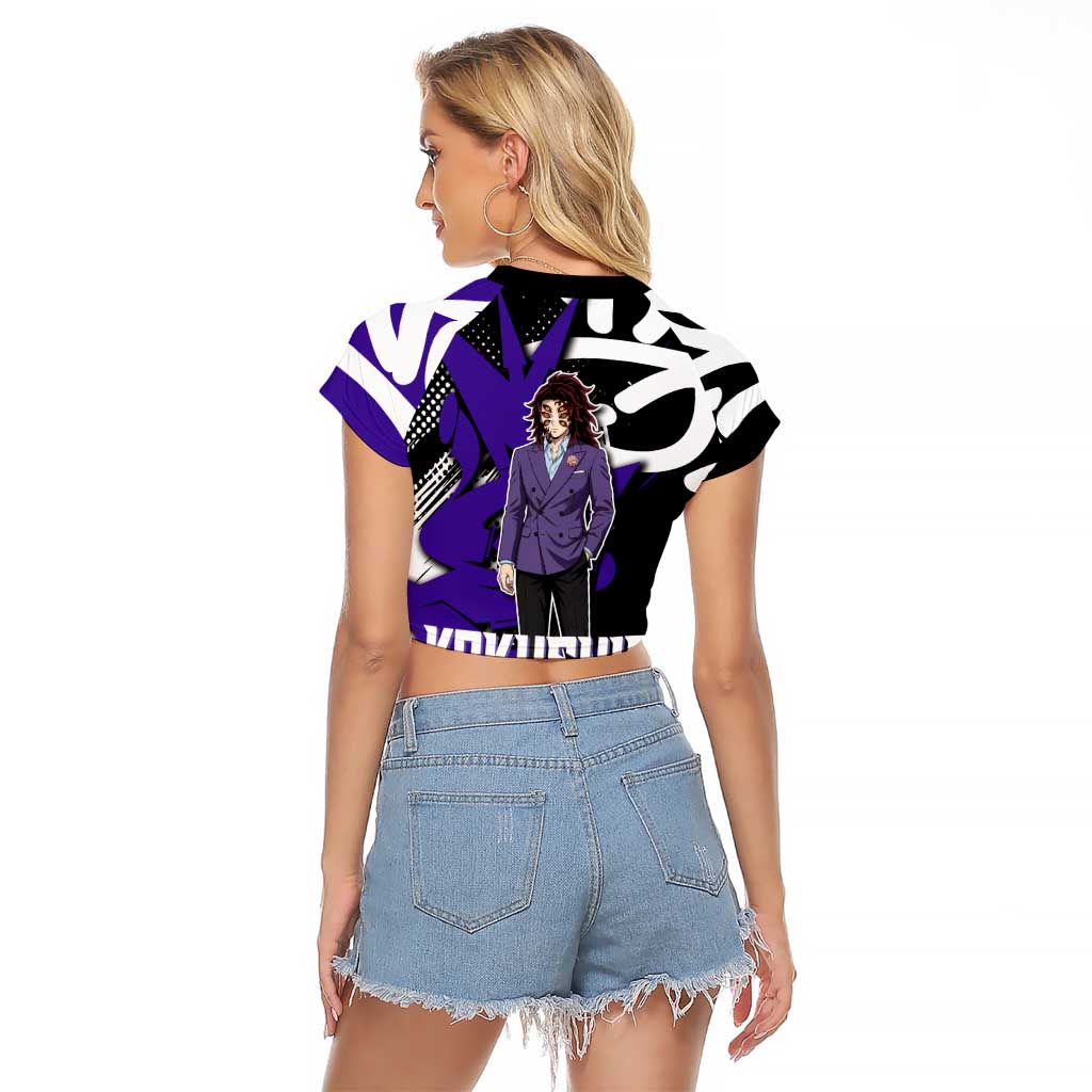 Kokushibo Demon Slayer Raglan Cropped T Shirt Purple & Black Graffiti Anime