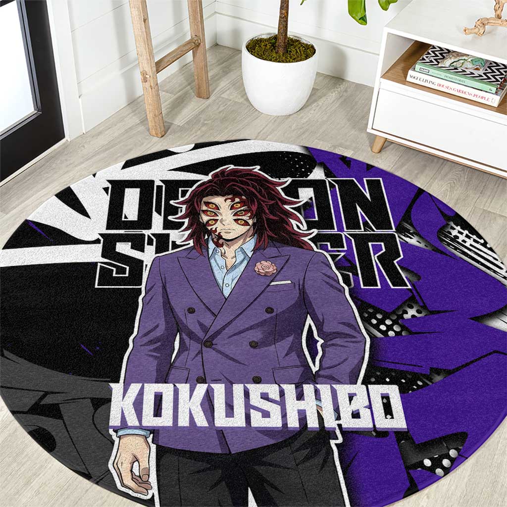 Kokushibo Demon Slayer Round Carpet Purple & Black Graffiti Anime