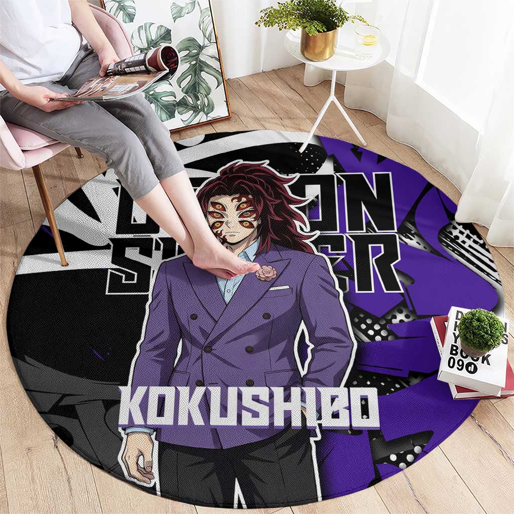 Kokushibo Demon Slayer Round Carpet Purple & Black Graffiti Anime
