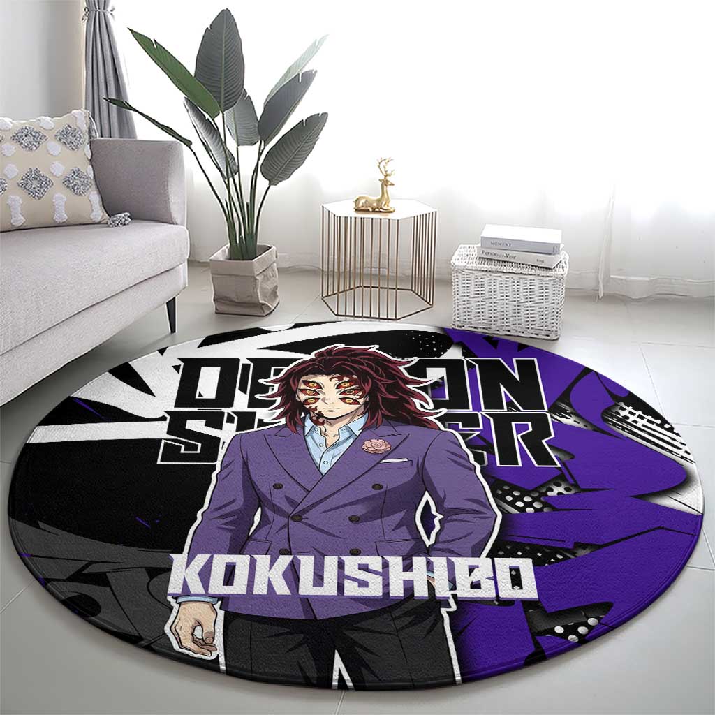Kokushibo Demon Slayer Round Carpet Purple & Black Graffiti Anime