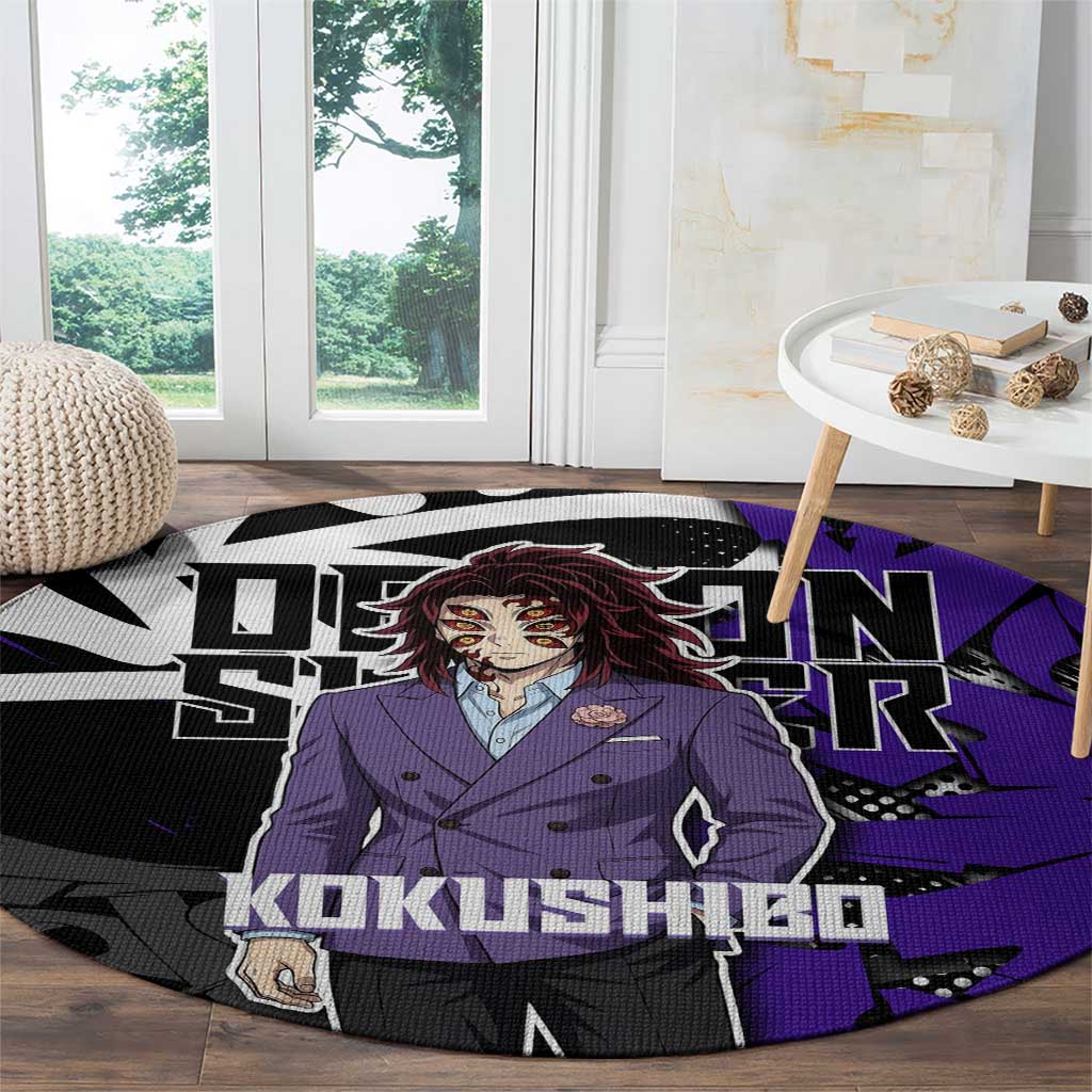 Kokushibo Demon Slayer Round Carpet Purple & Black Graffiti Anime
