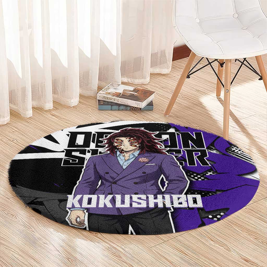 Kokushibo Demon Slayer Round Carpet Purple & Black Graffiti Anime