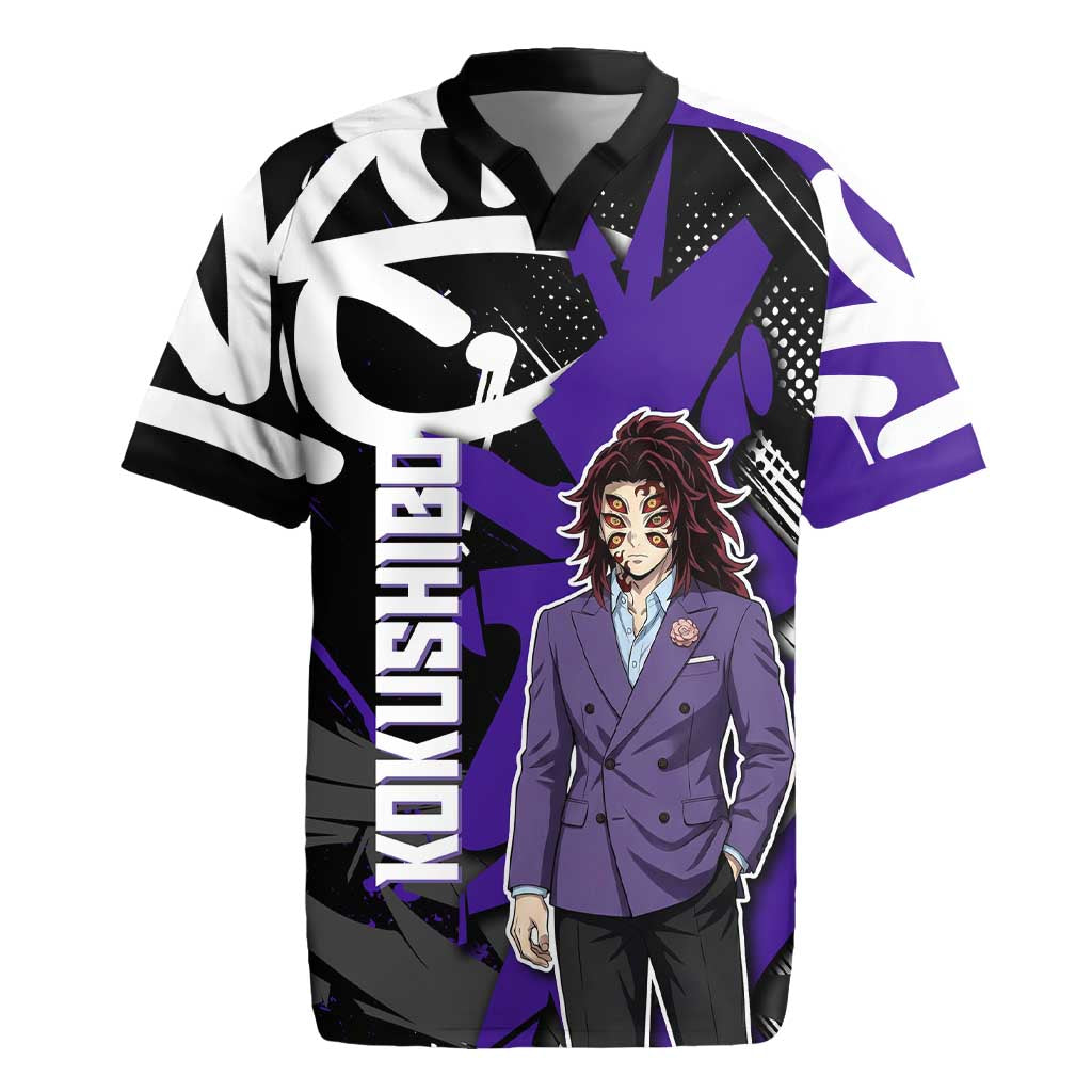 Kokushibo Demon Slayer Rugby Jersey Purple & Black Graffiti Anime