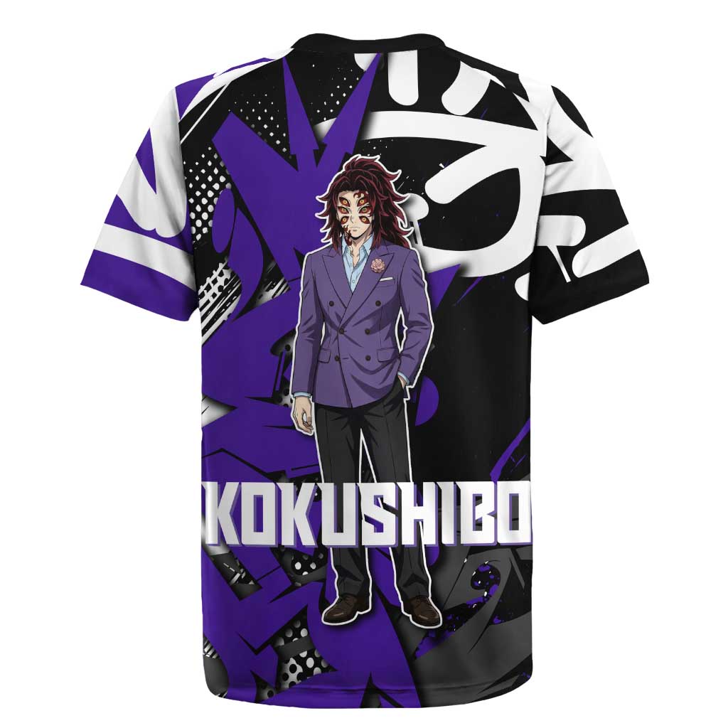 Kokushibo Demon Slayer Rugby Jersey Purple & Black Graffiti Anime