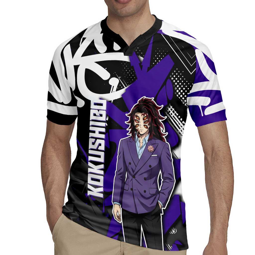 Kokushibo Demon Slayer Rugby Jersey Purple & Black Graffiti Anime