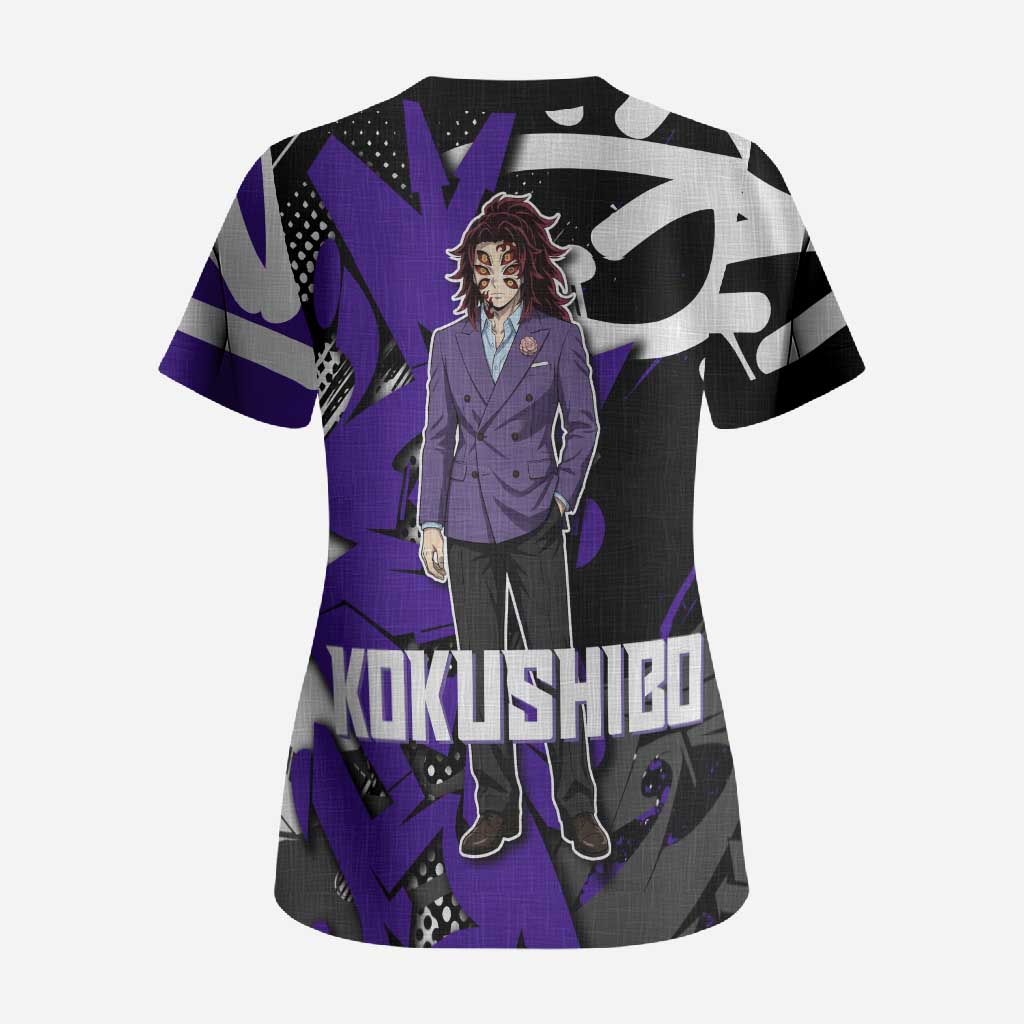 Kokushibo Demon Slayer Scrub Top Purple & Black Graffiti Anime