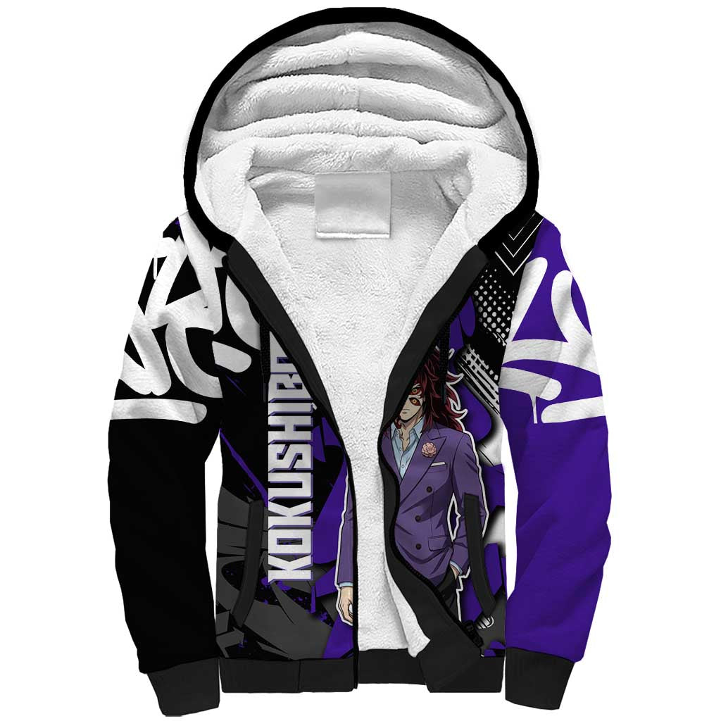 Kokushibo Demon Slayer Sherpa Hoodie Purple & Black Graffiti Anime