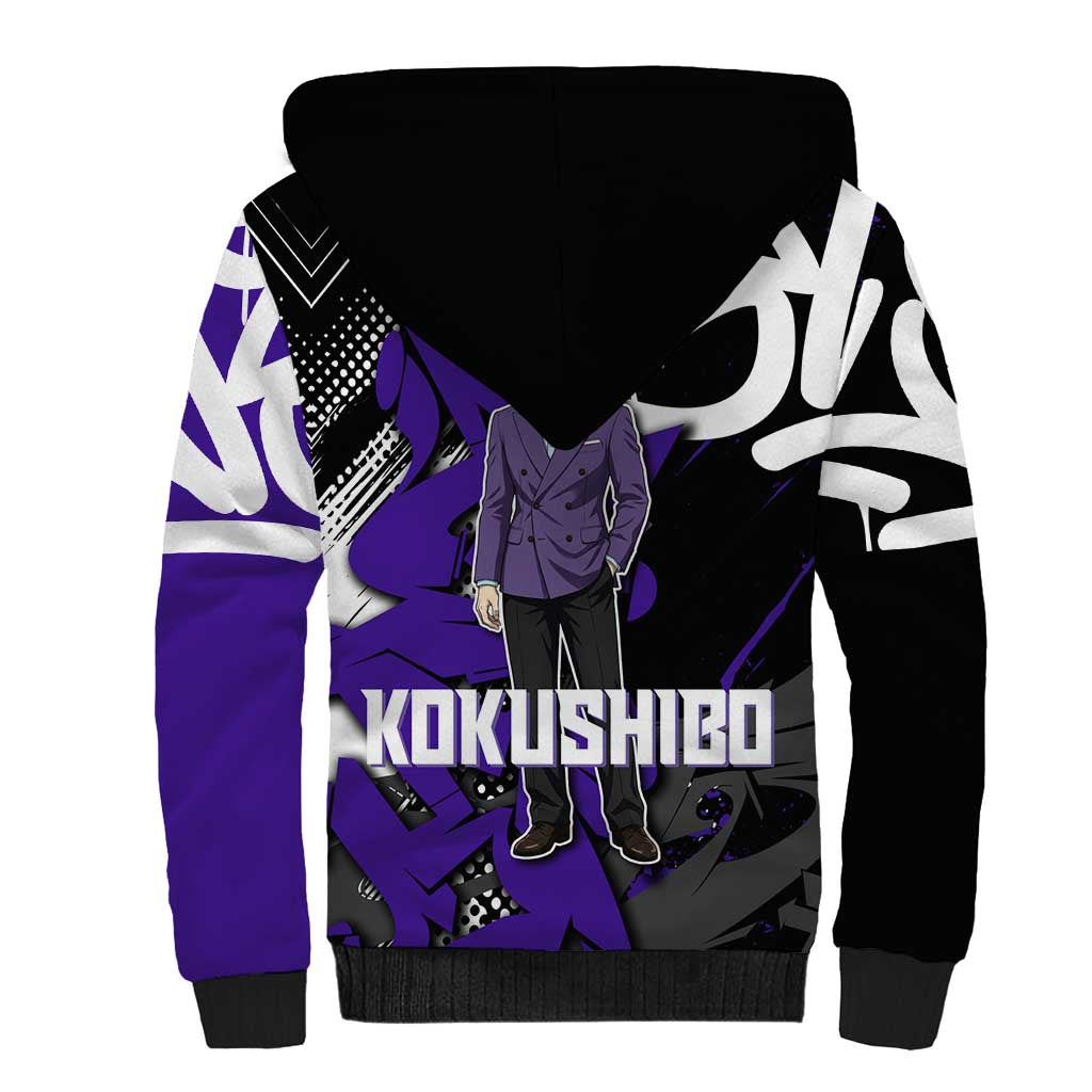Kokushibo Demon Slayer Sherpa Hoodie Purple & Black Graffiti Anime