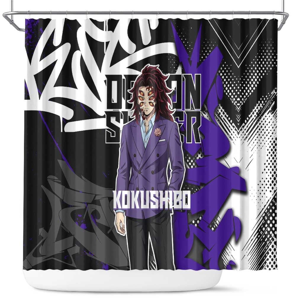 Kokushibo Demon Slayer Shower Curtain Purple & Black Graffiti Anime