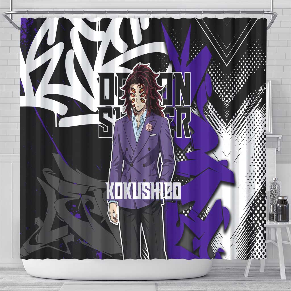 Kokushibo Demon Slayer Shower Curtain Purple & Black Graffiti Anime