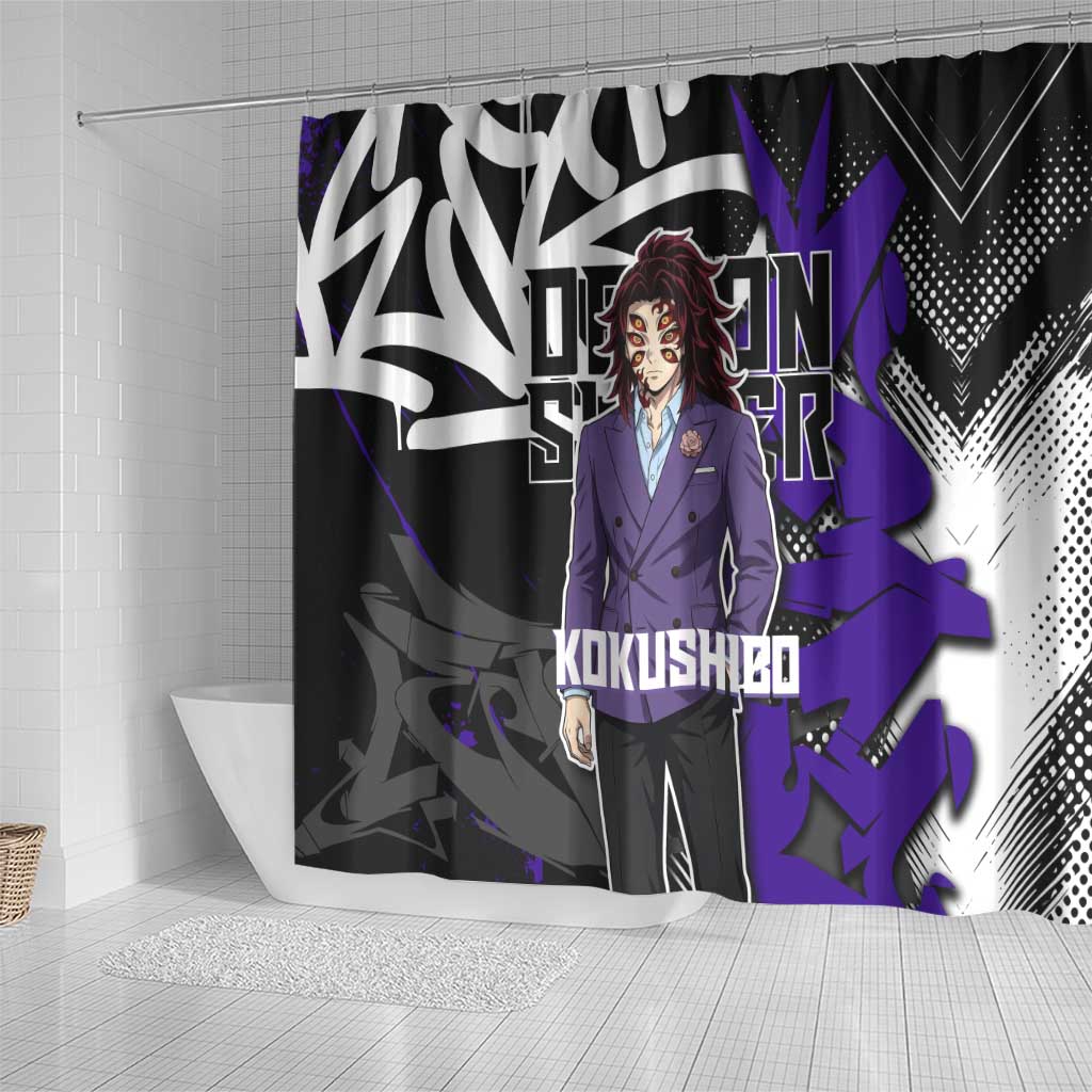 Kokushibo Demon Slayer Shower Curtain Purple & Black Graffiti Anime