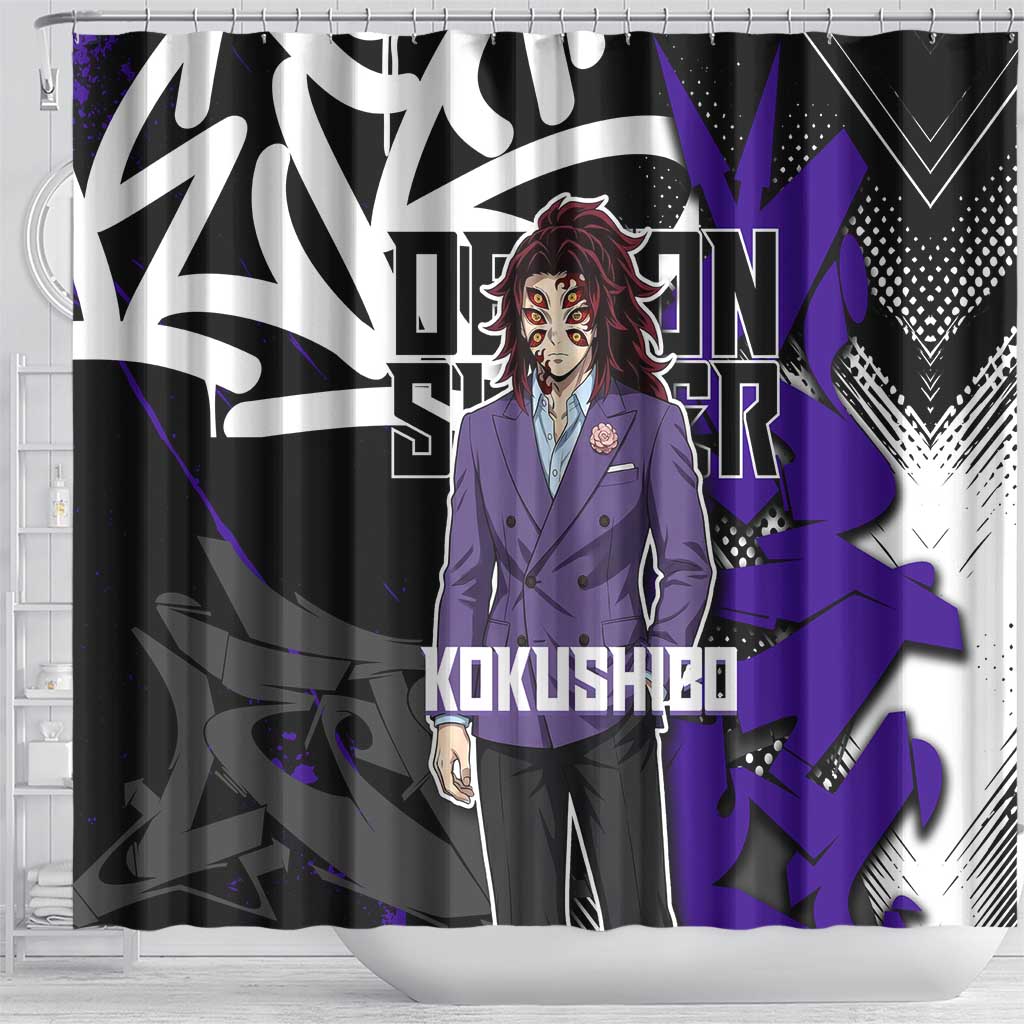 Kokushibo Demon Slayer Shower Curtain Purple & Black Graffiti Anime