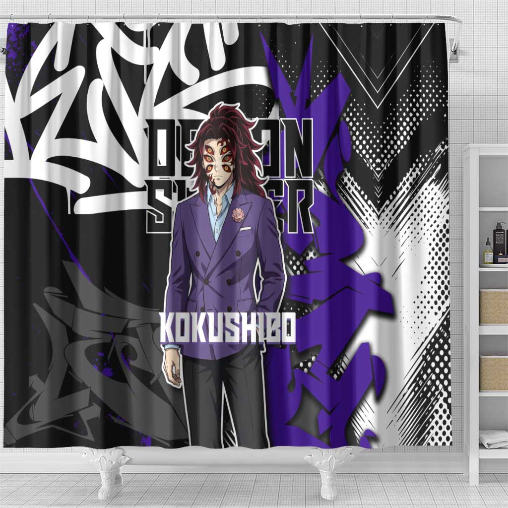 Kokushibo Demon Slayer Shower Curtain Purple & Black Graffiti Anime