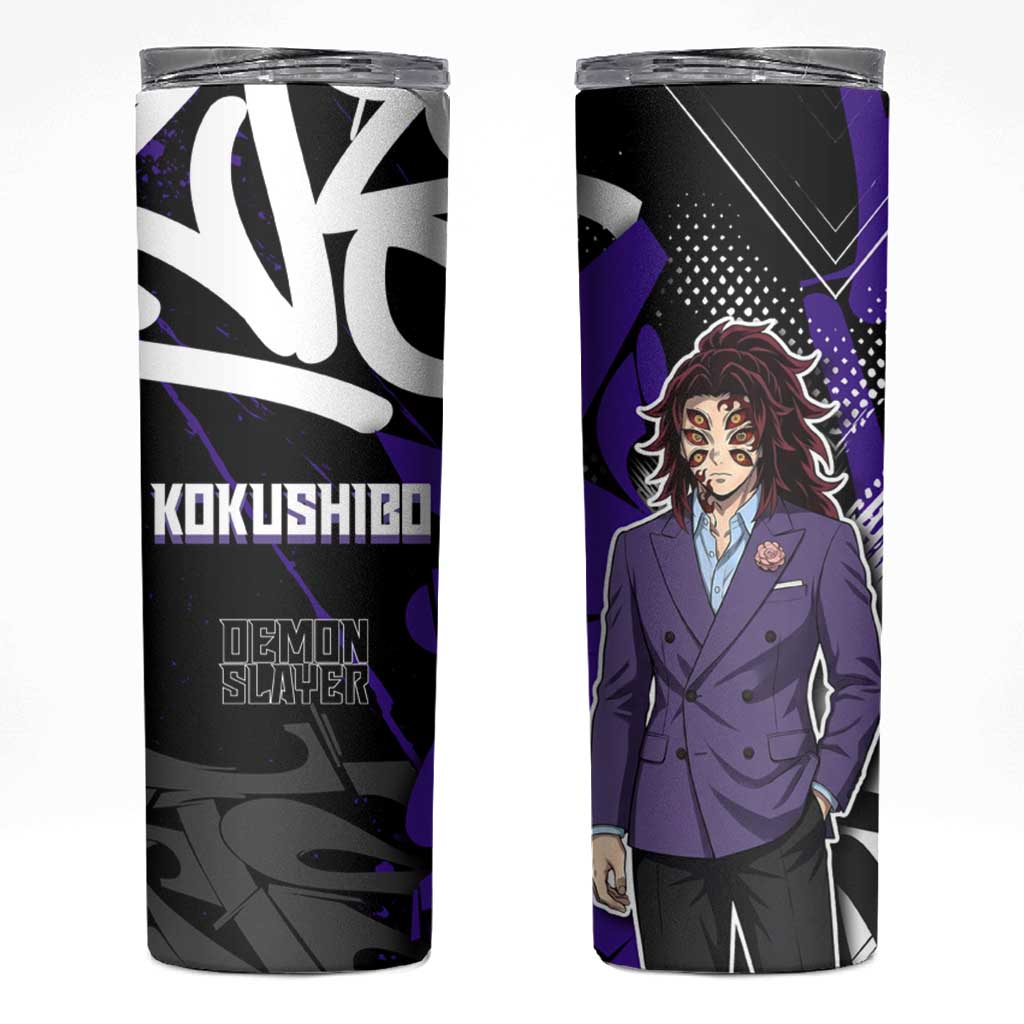 Kokushibo Demon Slayer Skinny Tumbler Purple & Black Graffiti Anime