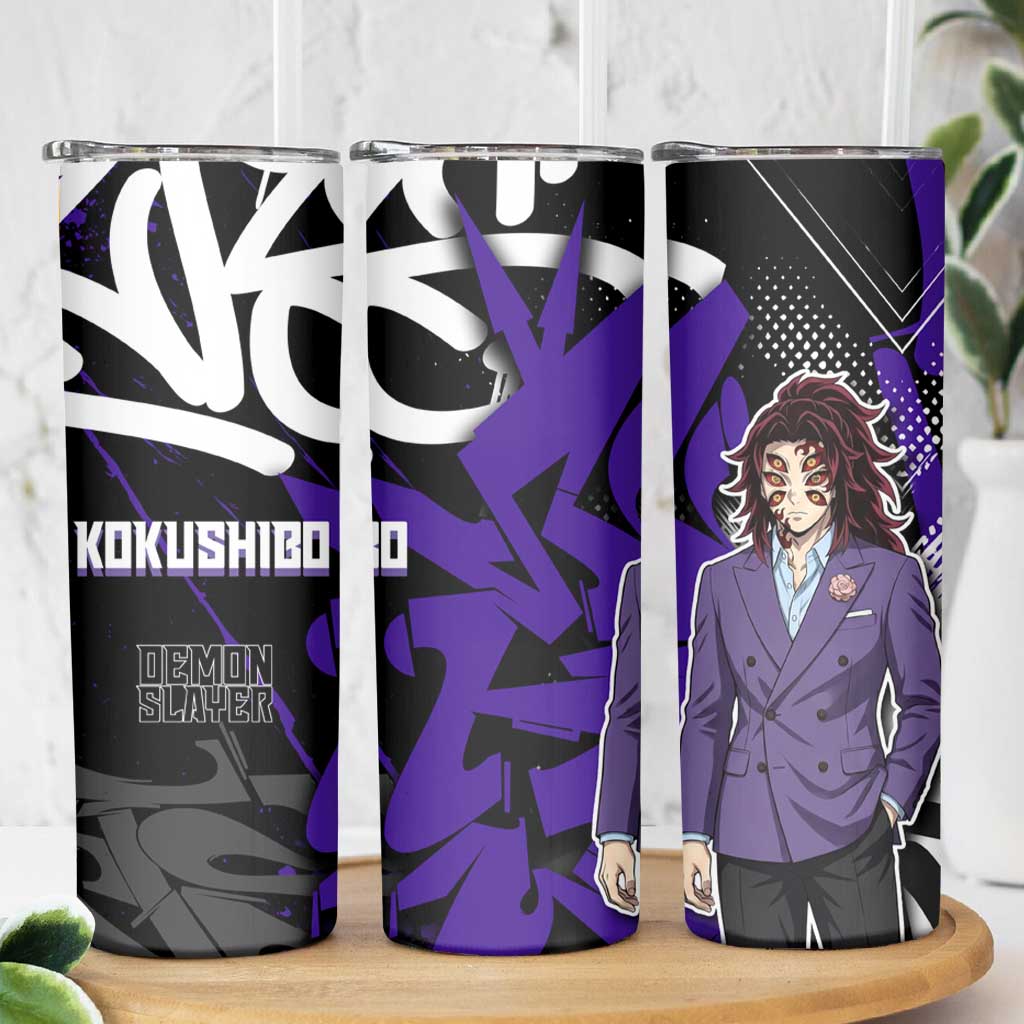 Kokushibo Demon Slayer Skinny Tumbler Purple & Black Graffiti Anime