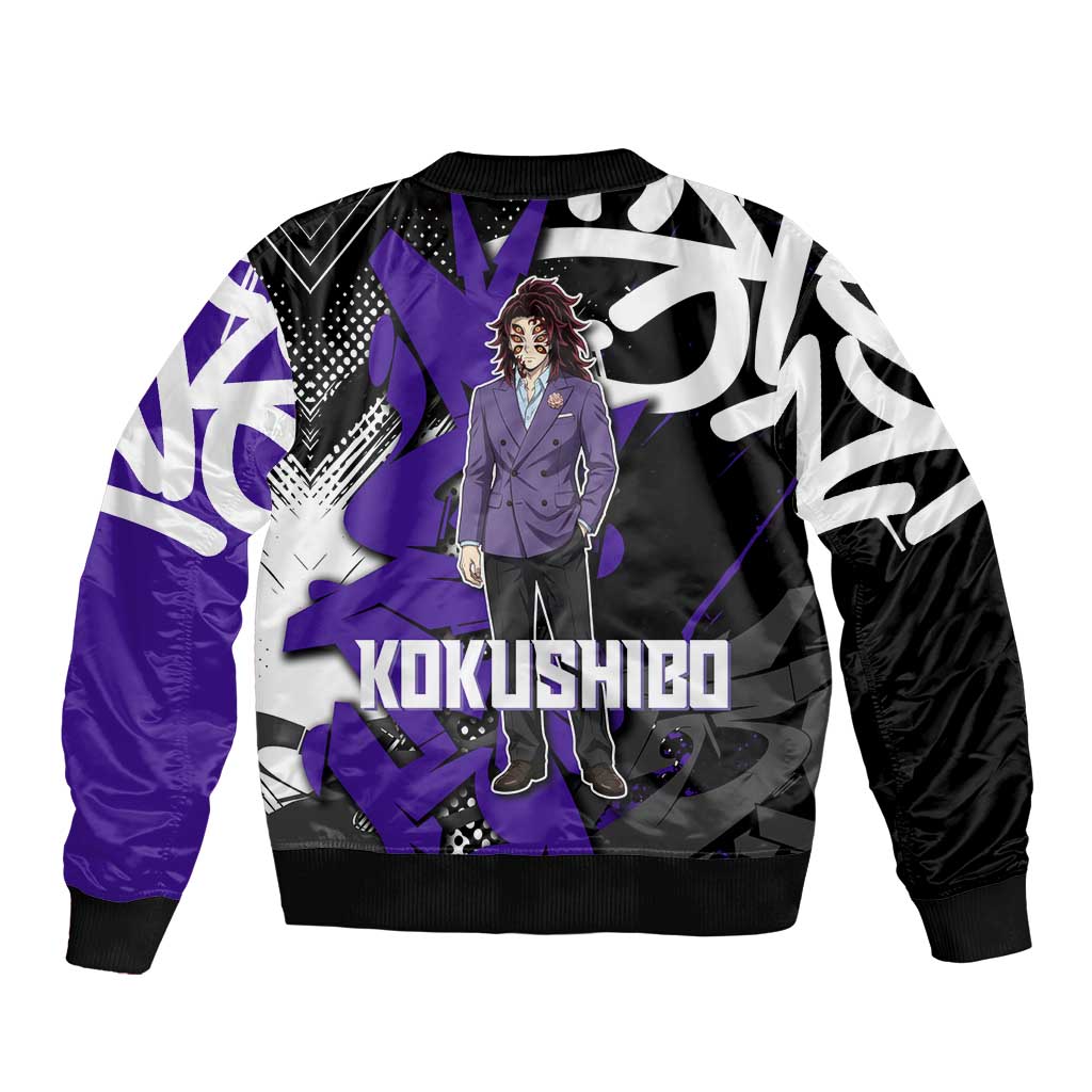 Kokushibo Demon Slayer Sleeve Zip Bomber Jacket Purple & Black Graffiti Anime