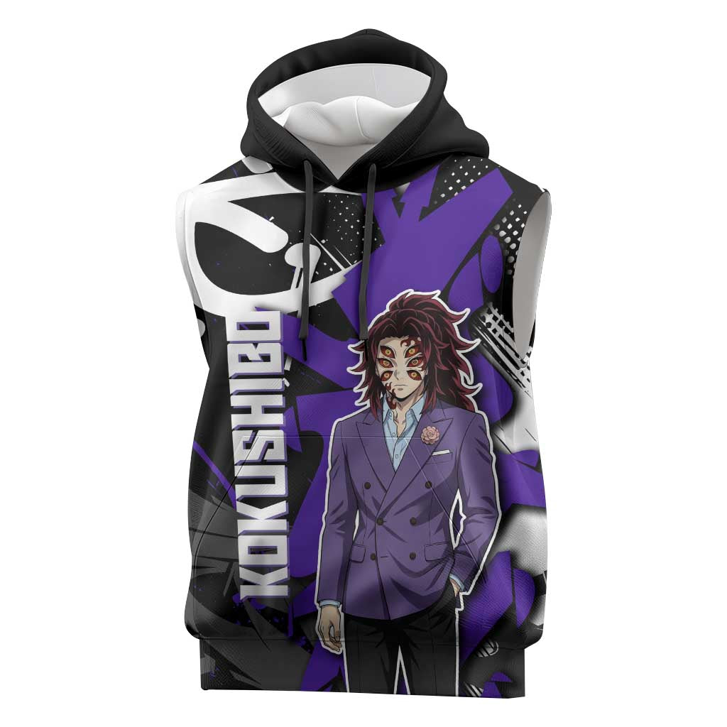 Kokushibo Demon Slayer Sleeveless Hoodie Purple & Black Graffiti Anime