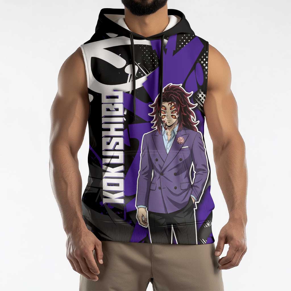 Kokushibo Demon Slayer Sleeveless Hoodie Purple & Black Graffiti Anime
