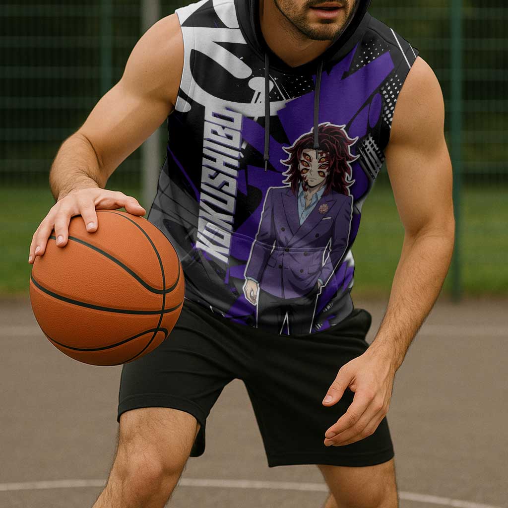 Kokushibo Demon Slayer Sleeveless Hoodie Purple & Black Graffiti Anime