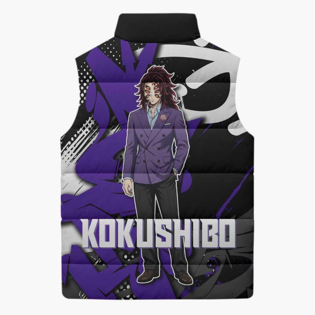 Kokushibo Demon Slayer Sleeveless Puffer Jacket Purple & Black Graffiti Anime