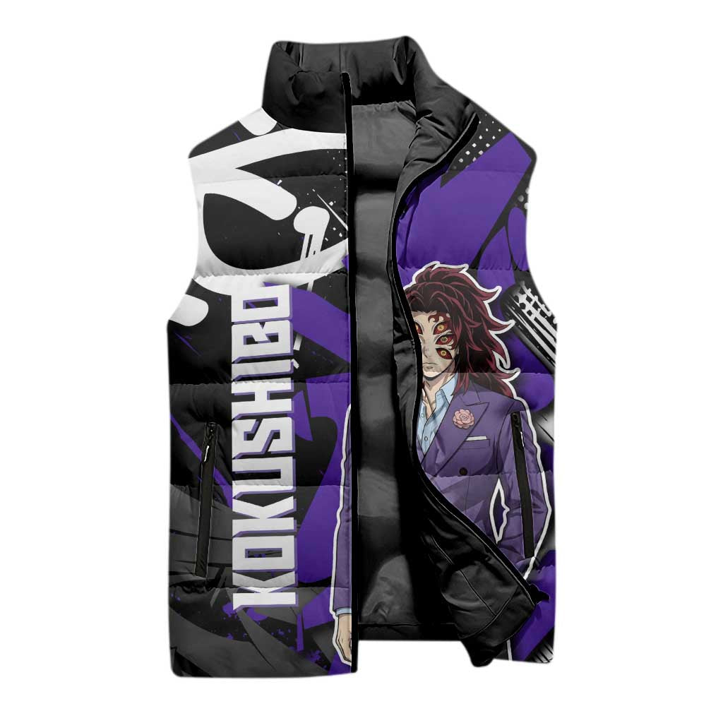 Kokushibo Demon Slayer Sleeveless Puffer Jacket Purple & Black Graffiti Anime
