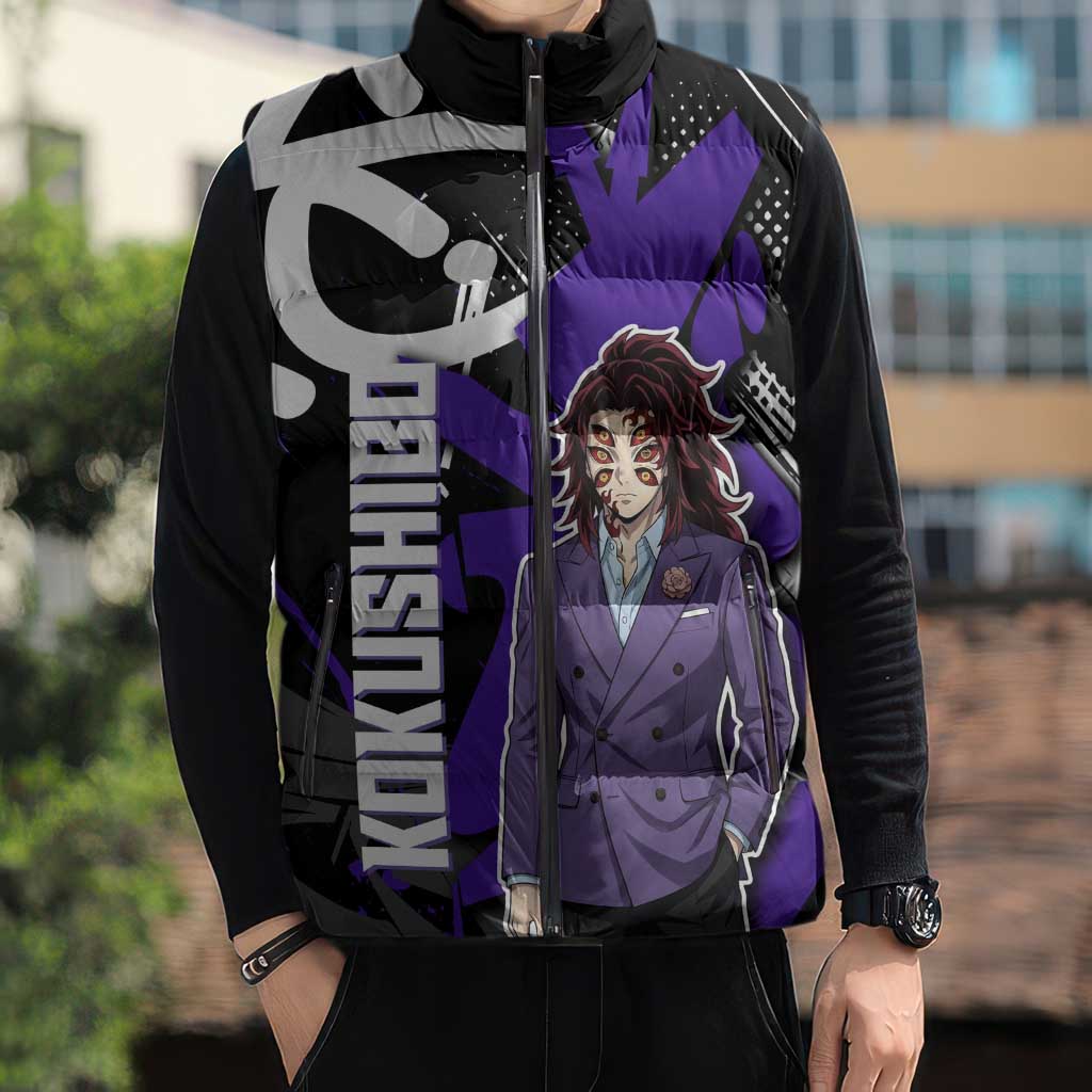 Kokushibo Demon Slayer Sleeveless Puffer Jacket Purple & Black Graffiti Anime