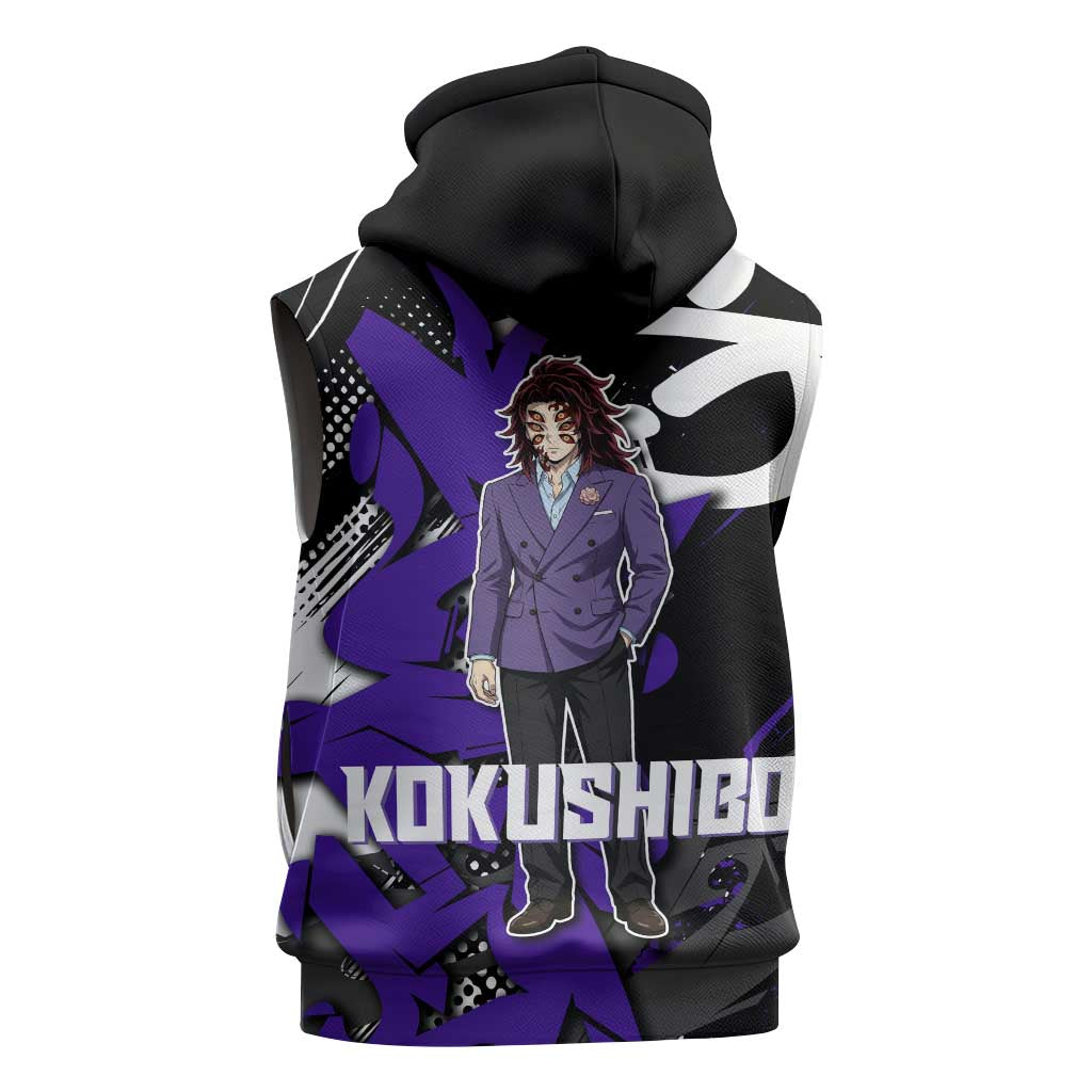 Kokushibo Demon Slayer Sleeveless Zip Hoodie Purple & Black Graffiti Anime