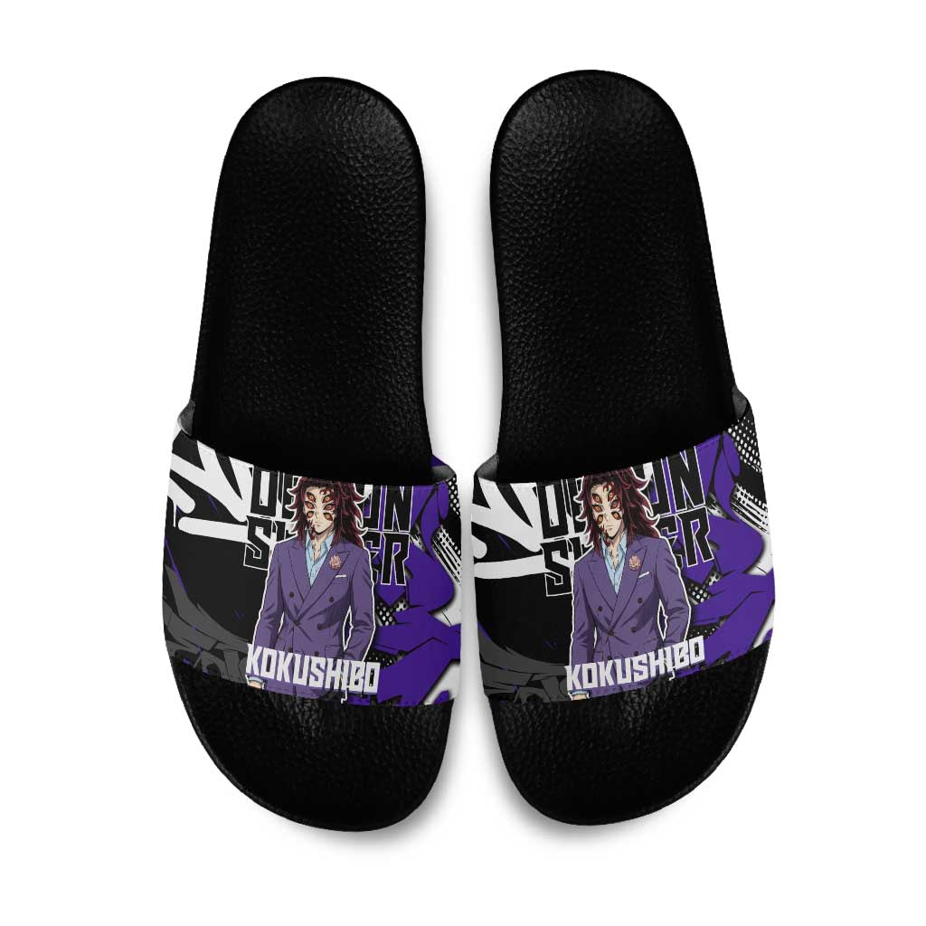 Kokushibo Demon Slayer Slide Sandals Purple & Black Graffiti Anime