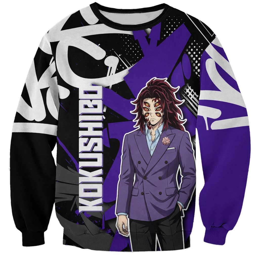 Kokushibo Demon Slayer Sweatshirt Purple & Black Graffiti Anime