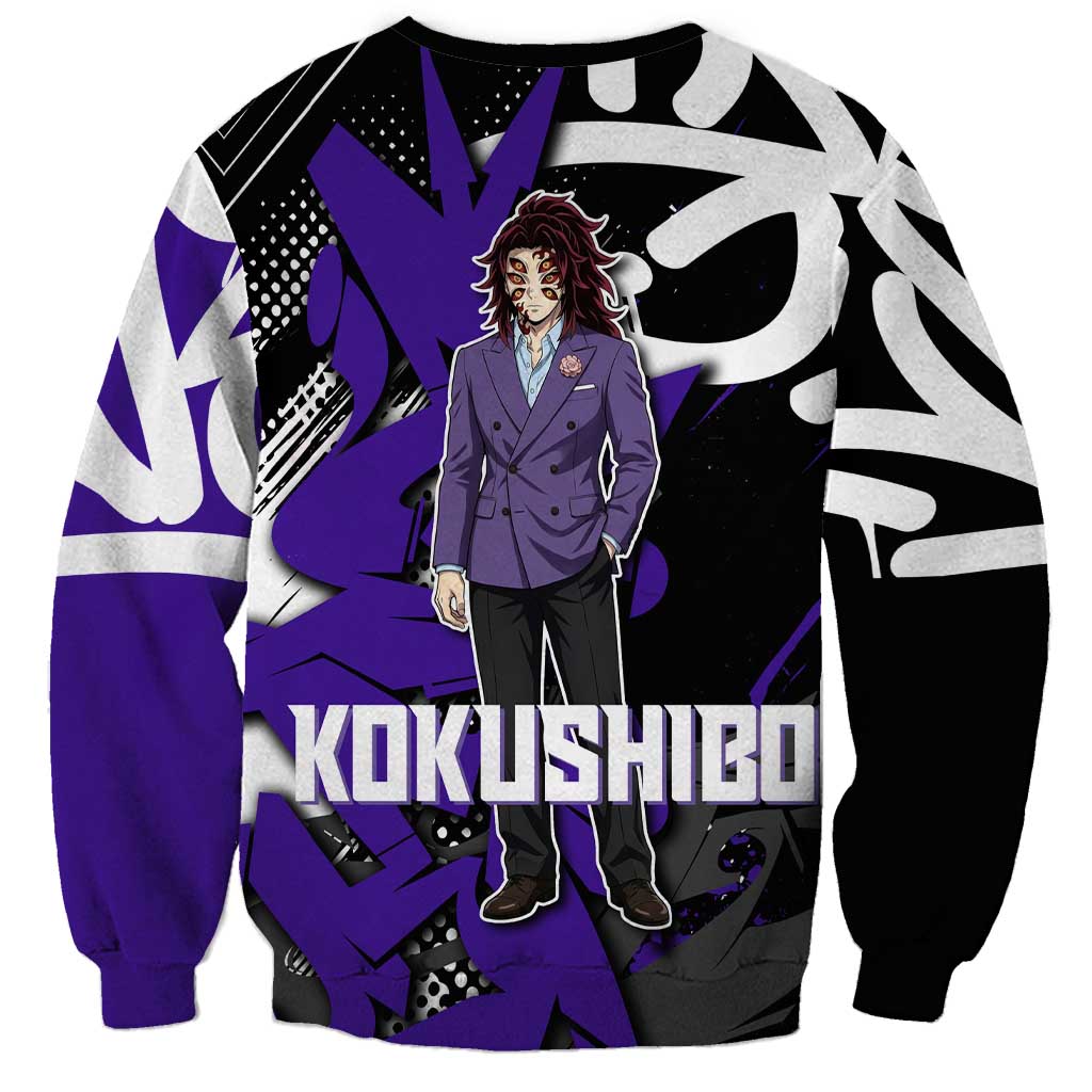 Kokushibo Demon Slayer Sweatshirt Purple & Black Graffiti Anime