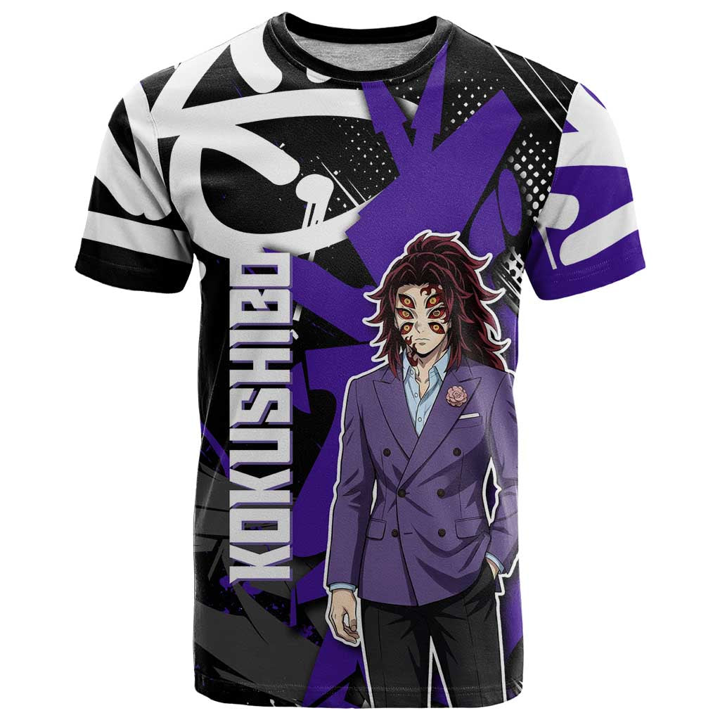 Kokushibo Demon Slayer T Shirt Purple & Black Graffiti Anime