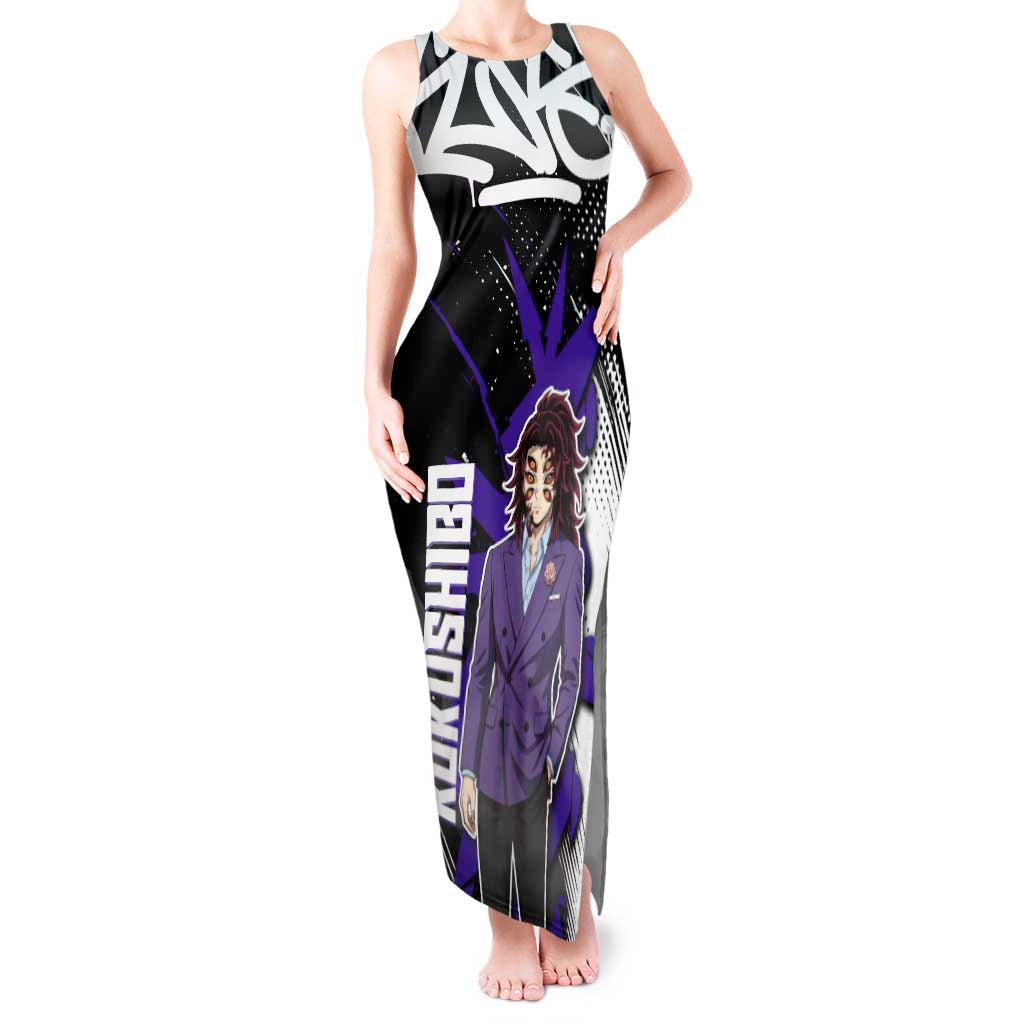 Kokushibo Demon Slayer Tank Maxi Dress Purple & Black Graffiti Anime