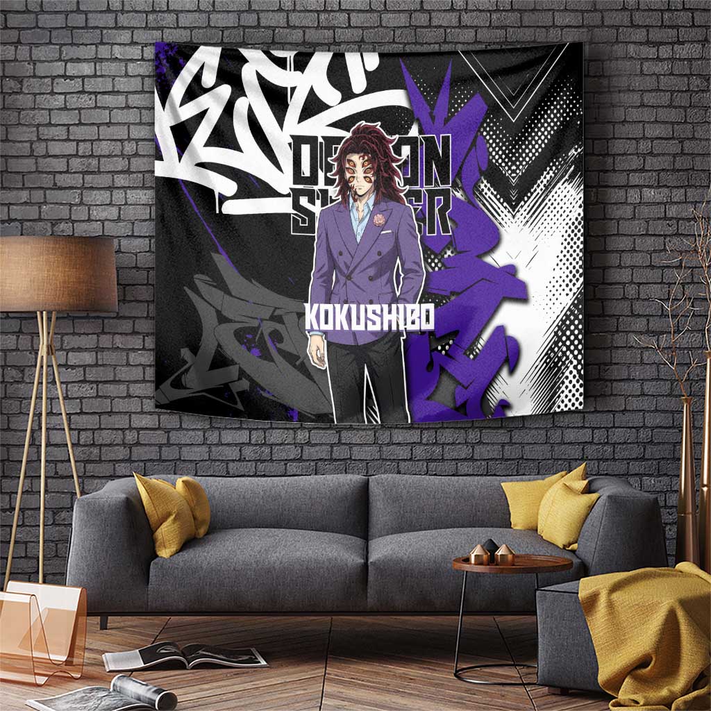 Kokushibo Demon Slayer Tapestry Purple & Black Graffiti Anime