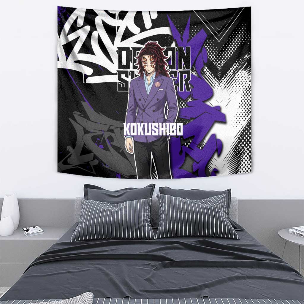 Kokushibo Demon Slayer Tapestry Purple & Black Graffiti Anime