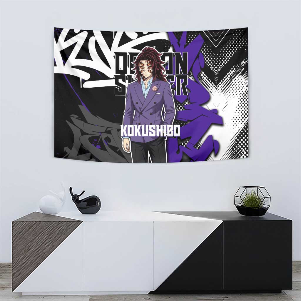 Kokushibo Demon Slayer Tapestry Purple & Black Graffiti Anime