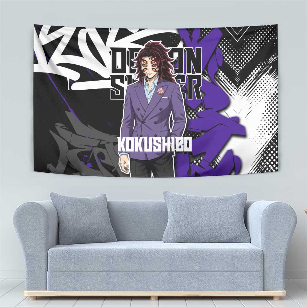 Kokushibo Demon Slayer Tapestry Purple & Black Graffiti Anime
