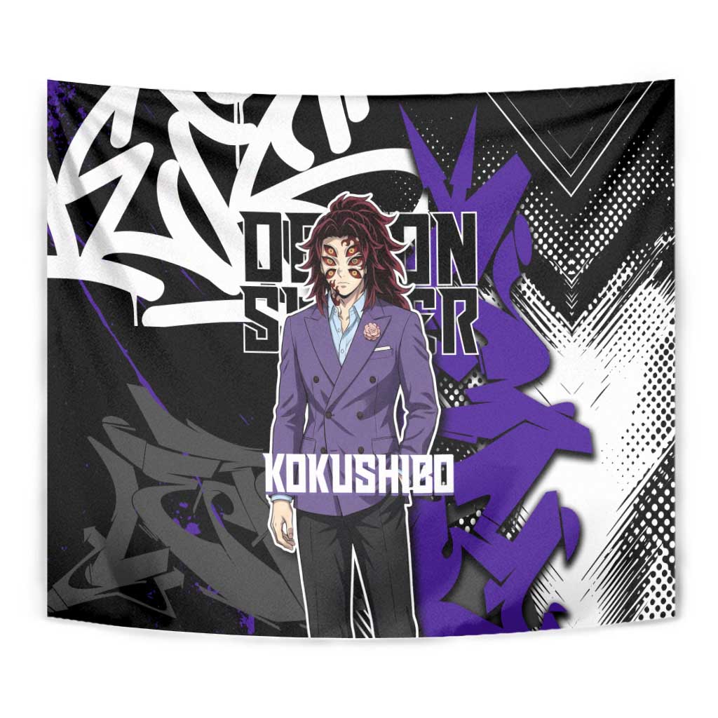 Kokushibo Demon Slayer Tapestry Purple & Black Graffiti Anime