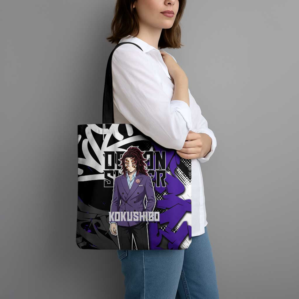 Kokushibo Demon Slayer Tote Bag Purple & Black Graffiti Anime
