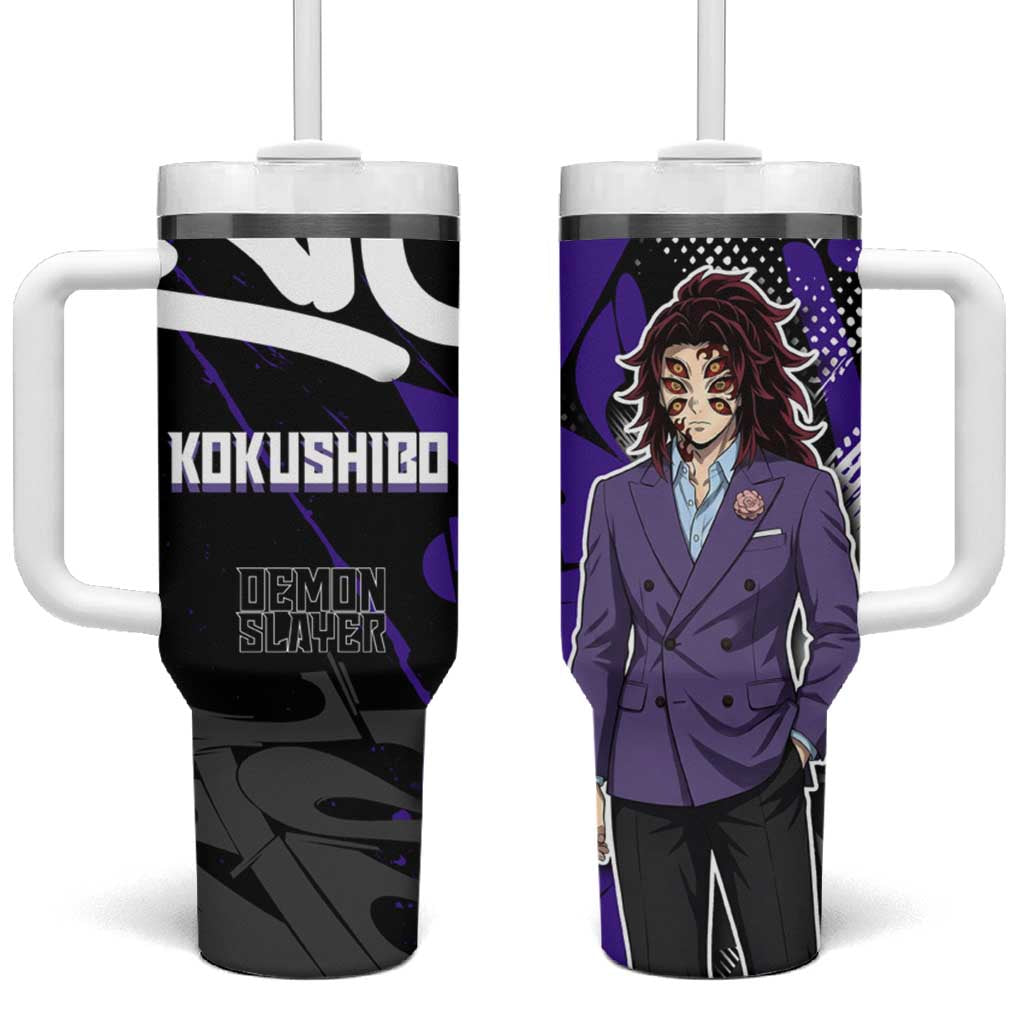 Kokushibo Demon Slayer Tumbler With Handle Purple & Black Graffiti Anime
