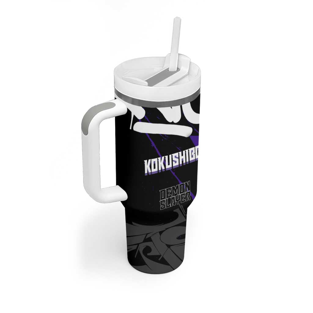 Kokushibo Demon Slayer Tumbler With Handle Purple & Black Graffiti Anime