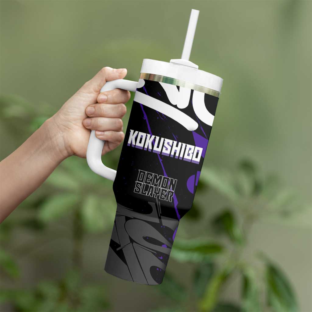 Kokushibo Demon Slayer Tumbler With Handle Purple & Black Graffiti Anime