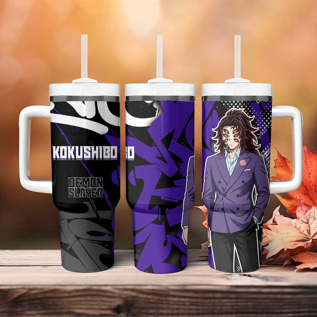 Kokushibo Demon Slayer Tumbler With Handle Purple & Black Graffiti Anime